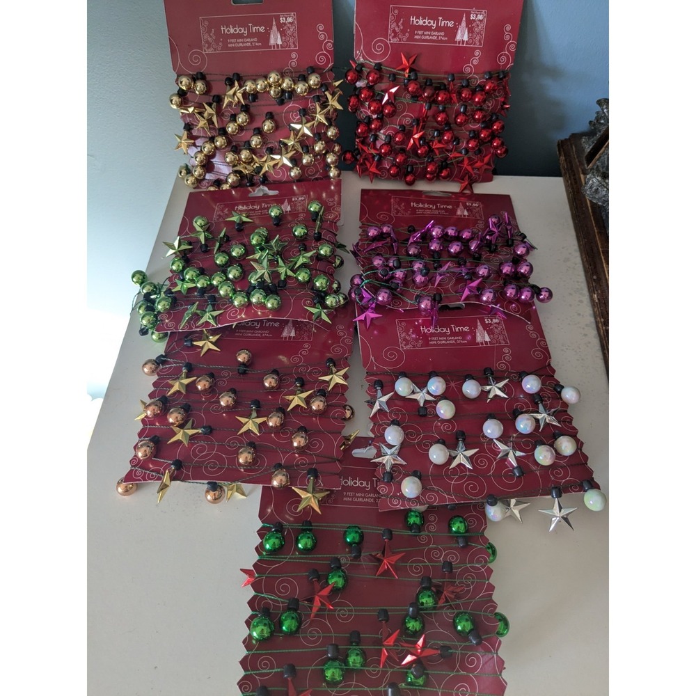 Vintage Holiday Time Mini Garland Lot Christmas Bead Star Garland 9 Ft